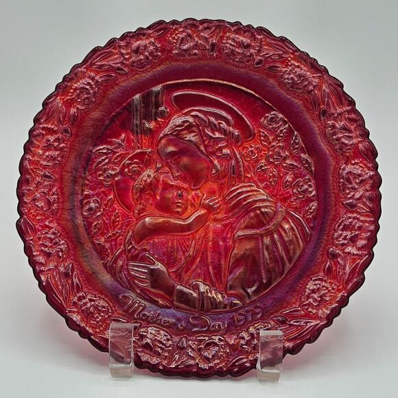 Fenton Carnival Glass Red Mother's Day Plate 1979 Limited & Signed - Picture 1 of 8